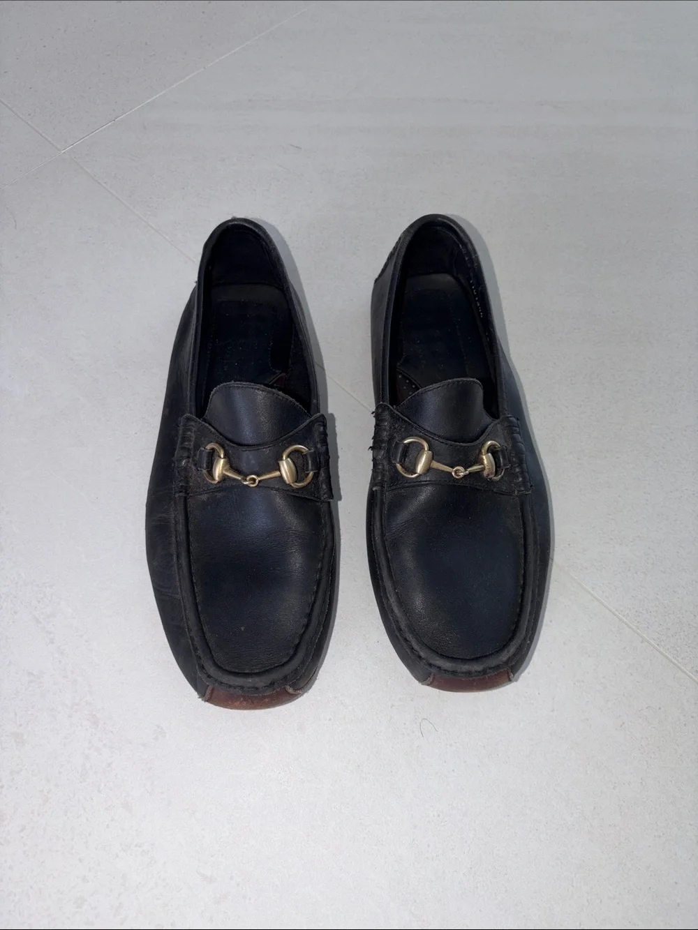 MENS GUCCI BLACK LEATHER DRIVING SHOES 10